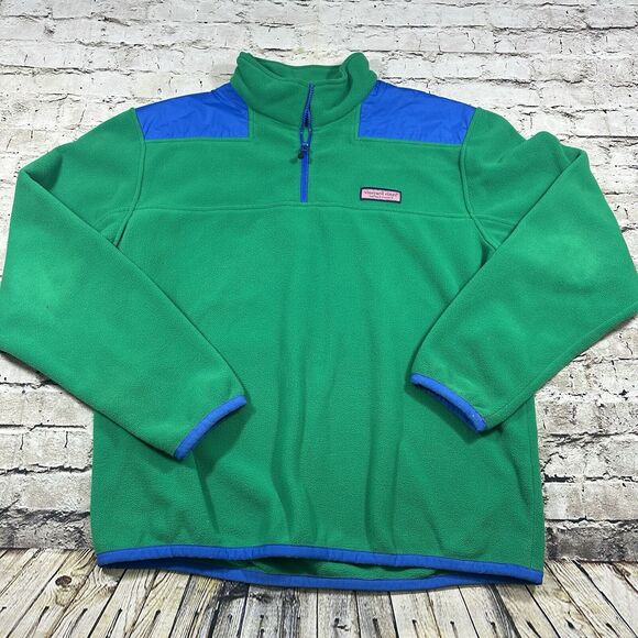 Vineyard Vines Jacket Men’s Large Green/Blue Fleece 1/4 Zip‎ Pullover Casual - Picture 1 of 9